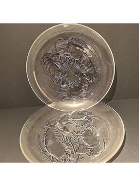 VINTAGE Pasari Set 2 Serving Dish Clear Embossed Shrimp Sea Food Frosted Glass
